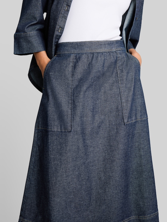 Midi denim skirt with pockets - Blue Rinse Denim
