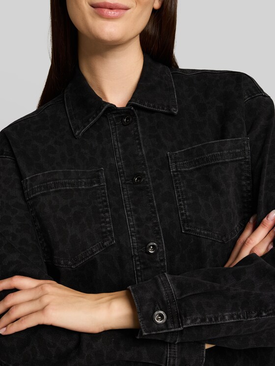 Denim jacket with leopard print - leo denim allover