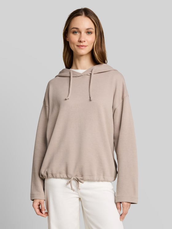 Boxy-fit hooded sweatshirt - atmosphere beige melange