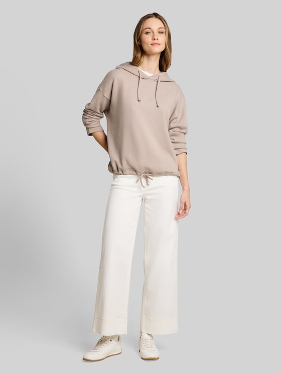 Boxy-fit hooded sweatshirt - atmosphere beige melange