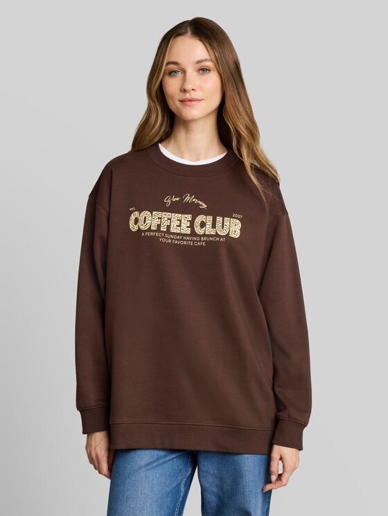 Oversized printed sweatshirt - cool dark brown