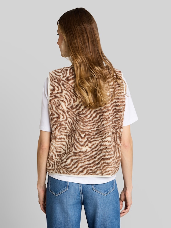 Patterned teddy vest - brown beige zebra print