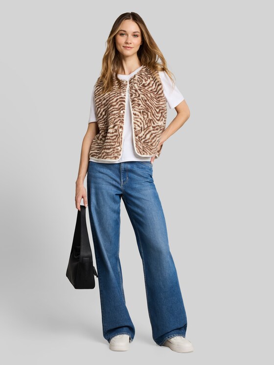 Patterned teddy vest - brown beige zebra print