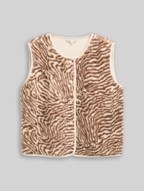 Patterned teddy vest - brown beige zebra print
