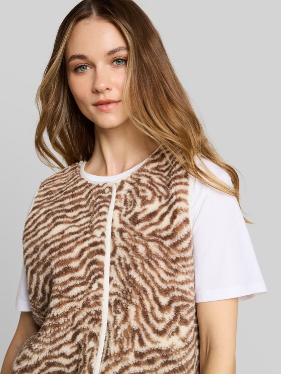 Patterned teddy vest - brown beige zebra print
