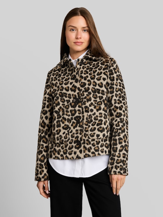 Wool jacket with leopard print - beige leo print