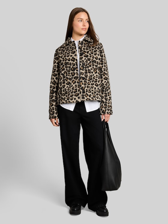 Wool jacket with leopard print - beige leo print