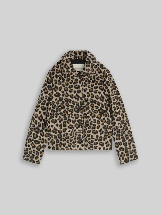 Wool jacket with leopard print - beige leo print