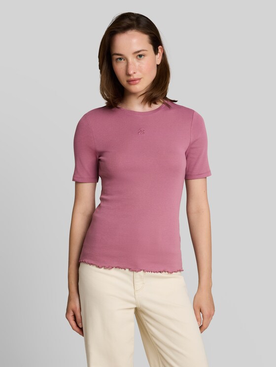Slim fit T-shirt with embroidery - dusty berry