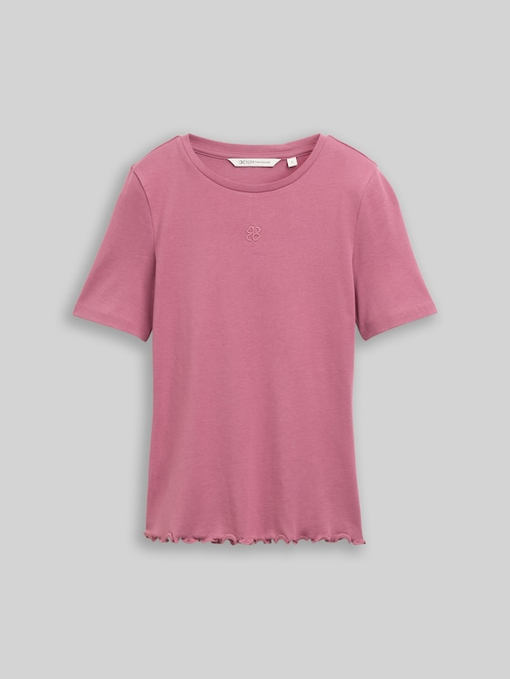 Slim fit T-shirt with embroidery - dusty berry