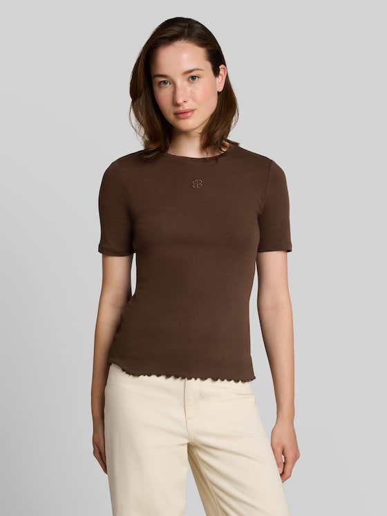 Slim fit T-shirt with embroidery - cool dark brown