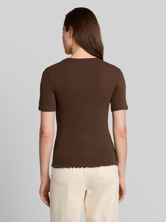 Slim fit T-shirt with embroidery - cool dark brown