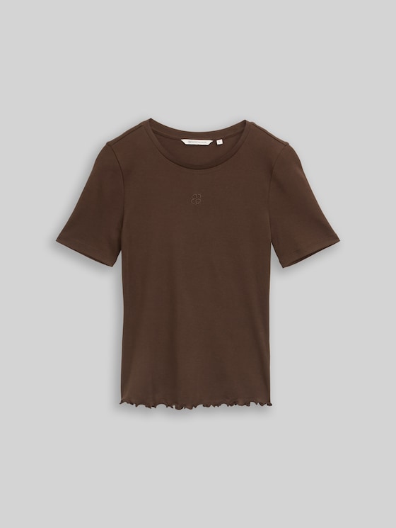 Slim fit T-shirt with embroidery - cool dark brown