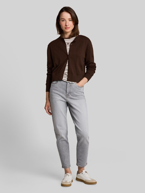Slim fit T-shirt with embroidery - white brown irregular stripe