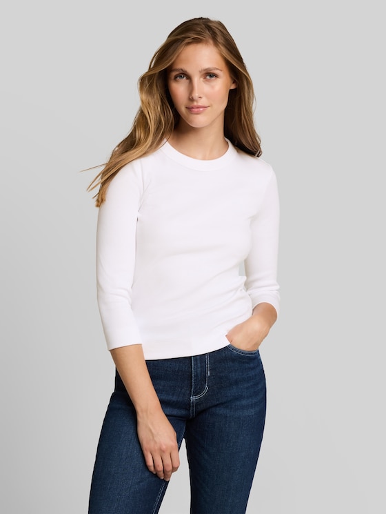 Slim-fit long-sleeved top with ribbed texture - White