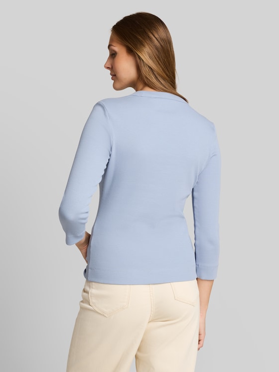 Slim-fit long-sleeved top with ribbed texture - foggy sky blue