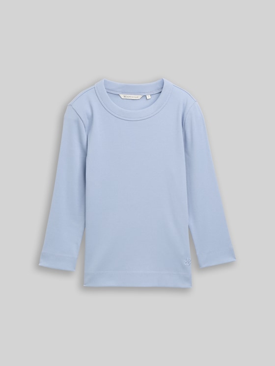 Slim-fit long-sleeved top with ribbed texture - foggy sky blue