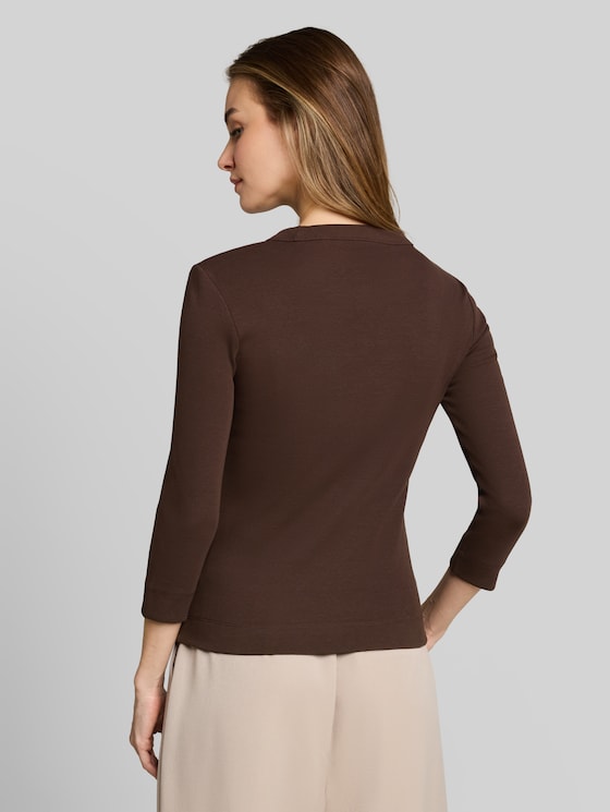 Slim-fit long-sleeved top with ribbed texture - cool dark brown