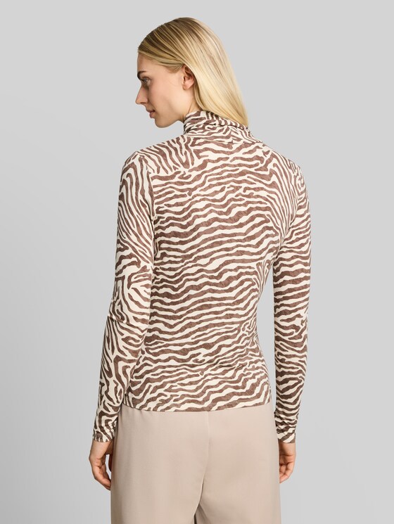 Patterned turtleneck top - brown beige zebra print