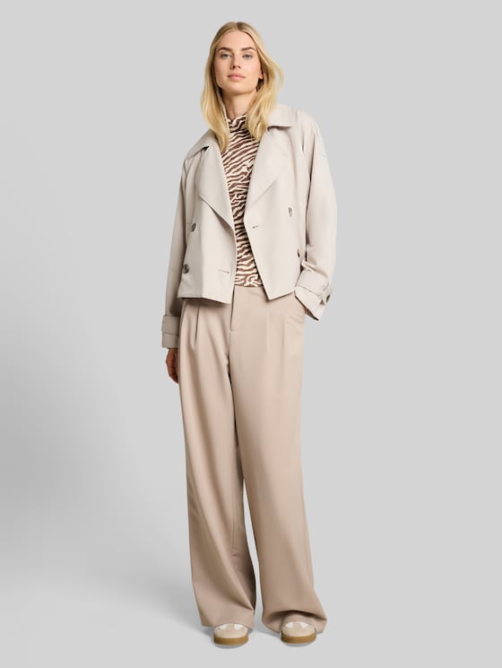 Patterned turtleneck top - brown beige zebra print