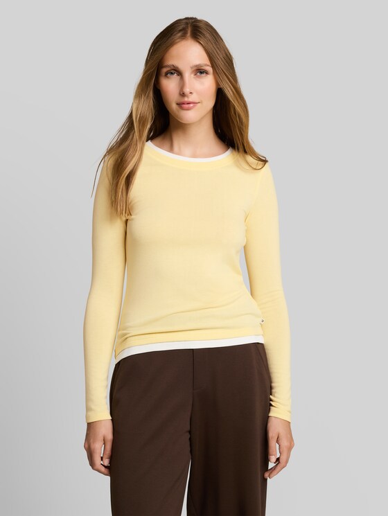 Cosy long-sleeved top with a 2-in-1 look - soft vanilla yellow melange