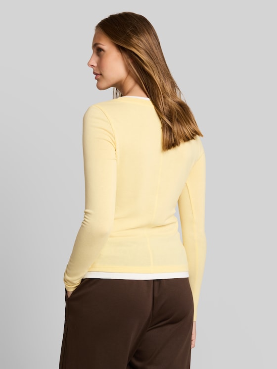 Cosy long-sleeved top with a 2-in-1 look - soft vanilla yellow melange