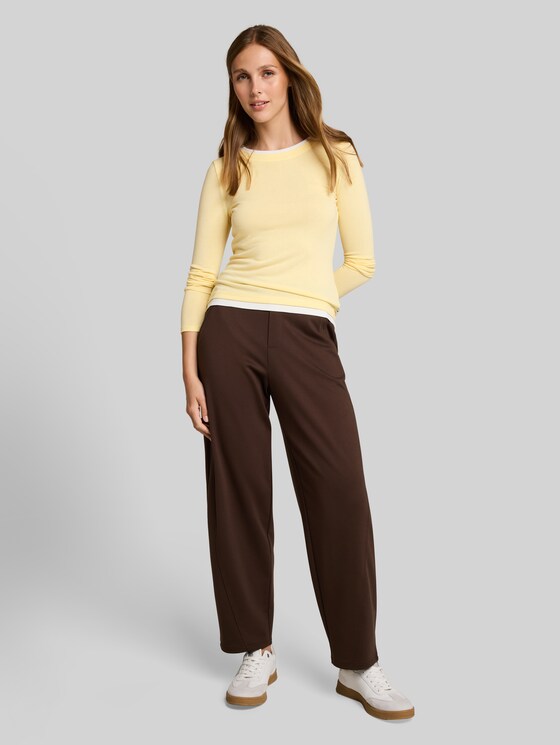 Cosy long-sleeved top with a 2-in-1 look - soft vanilla yellow melange