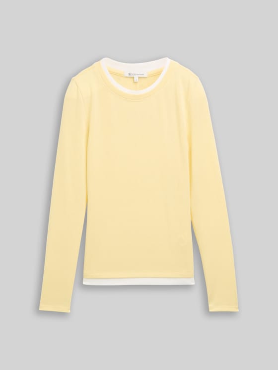 Cosy long-sleeved top with a 2-in-1 look - soft vanilla yellow melange