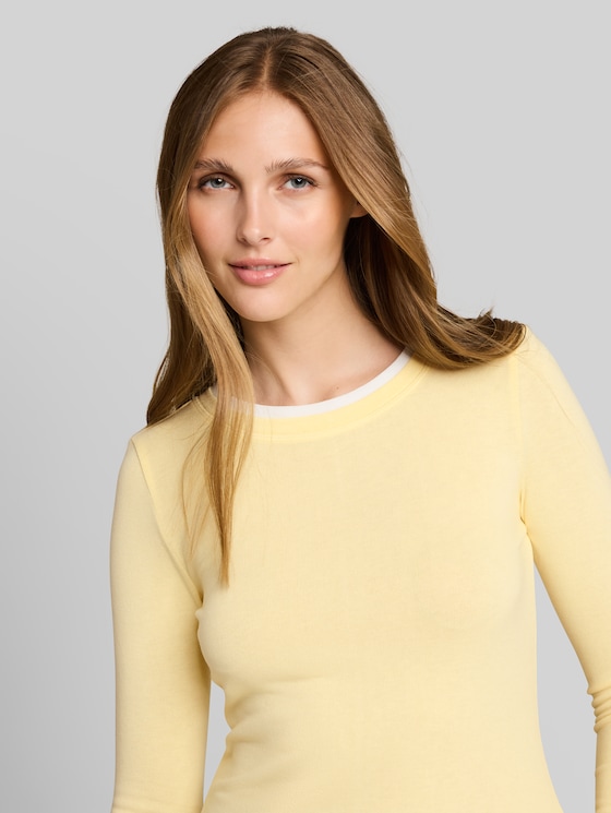 Cosy long-sleeved top with a 2-in-1 look - soft vanilla yellow melange
