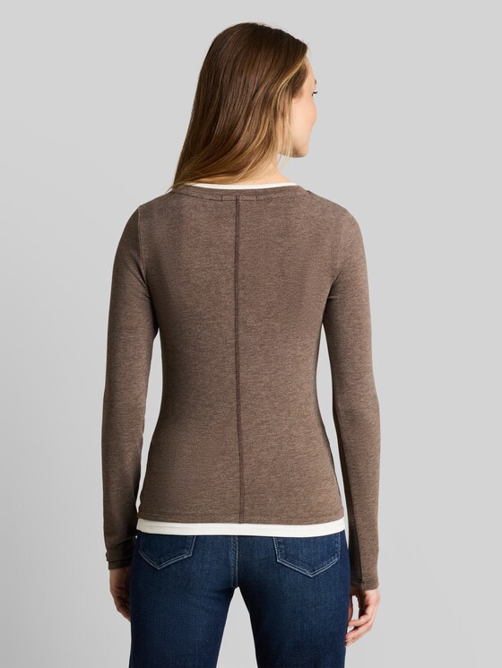 Cosy long-sleeved top with a 2-in-1 look - cool dark brown melange