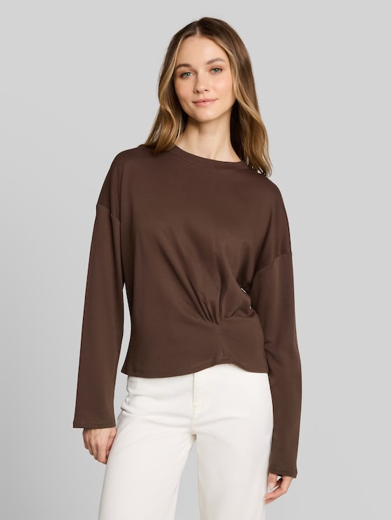 Loose-fit long-sleeved top with knot detail - cool dark brown