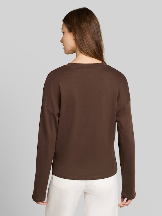 Loose-fit long-sleeved top with knot detail - cool dark brown