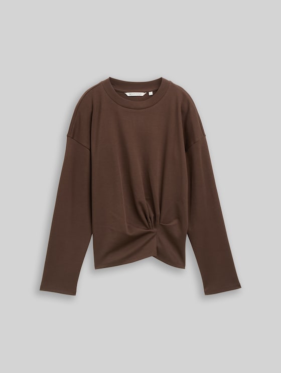 Loose-fit long-sleeved top with knot detail - cool dark brown