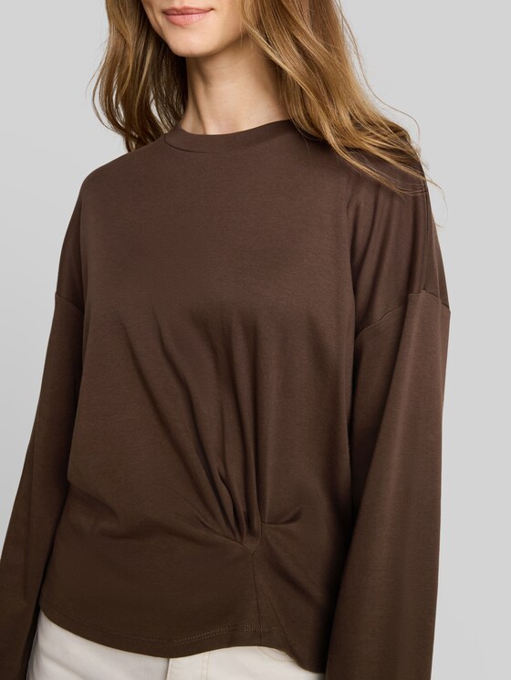 Loose-fit long-sleeved top with knot detail - cool dark brown