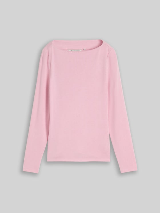 Slim-fit long-sleeved top with a boat neck - pink melange