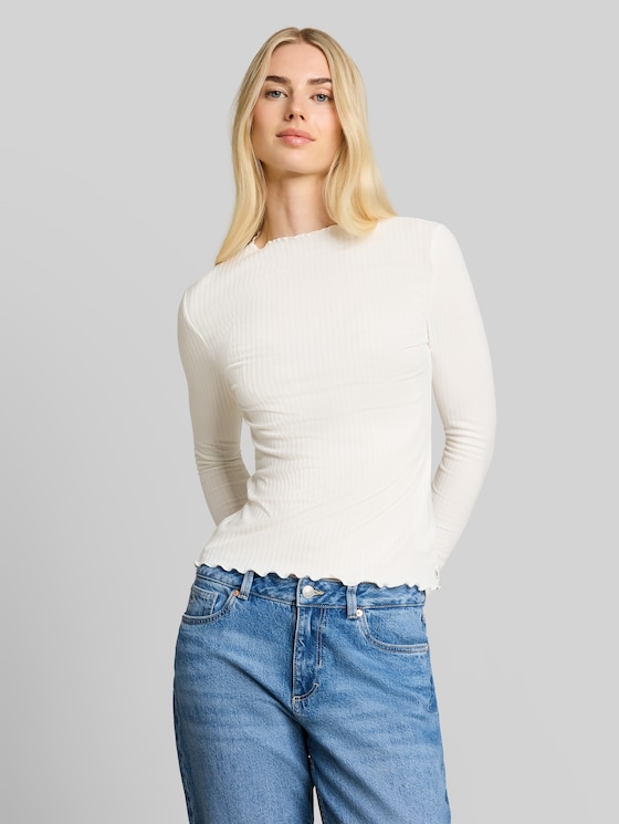 Long-sleeved T-shirt with ribbed texture - off white