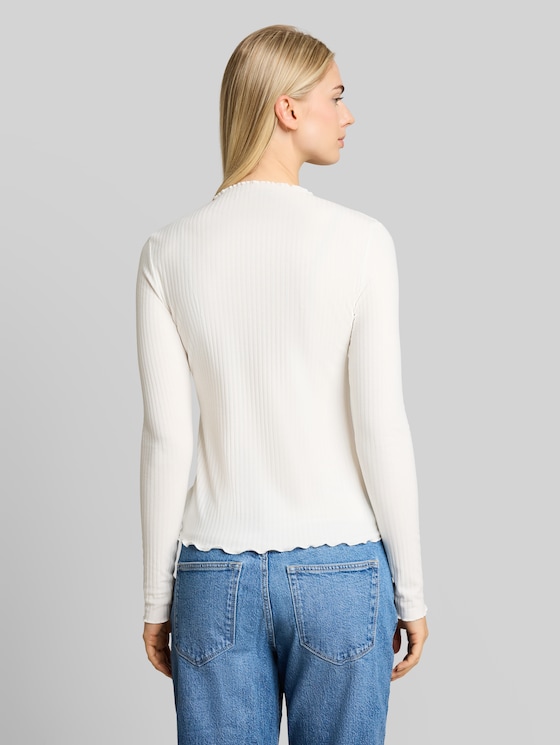 Long-sleeved T-shirt with ribbed texture - off white