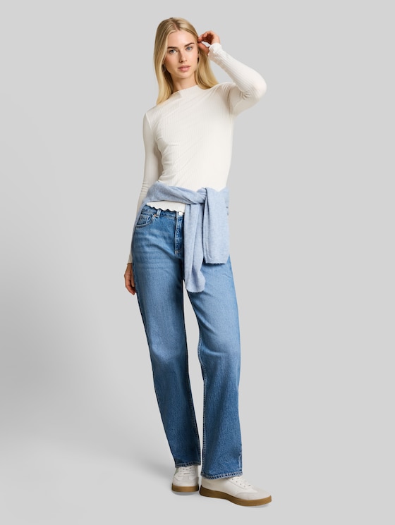 Long-sleeved T-shirt with ribbed texture - off white