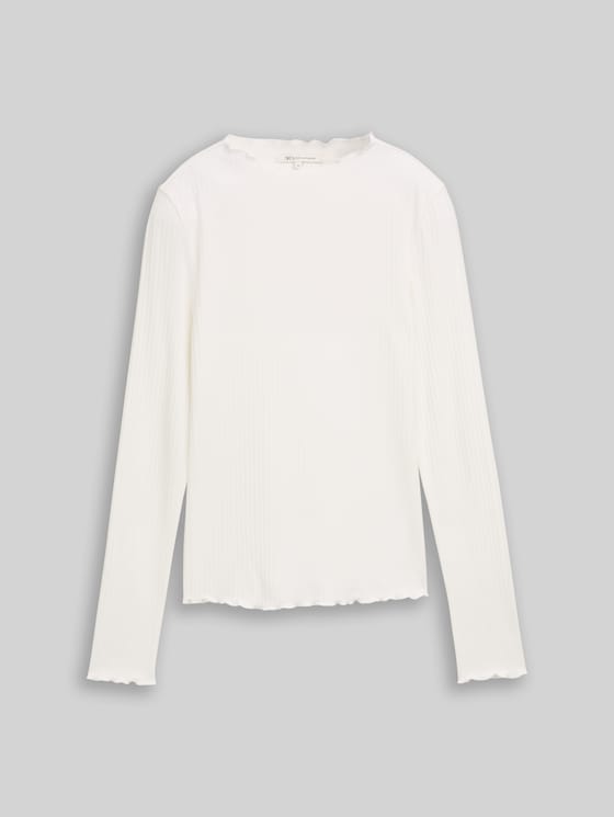 Long-sleeved T-shirt with ribbed texture - off white