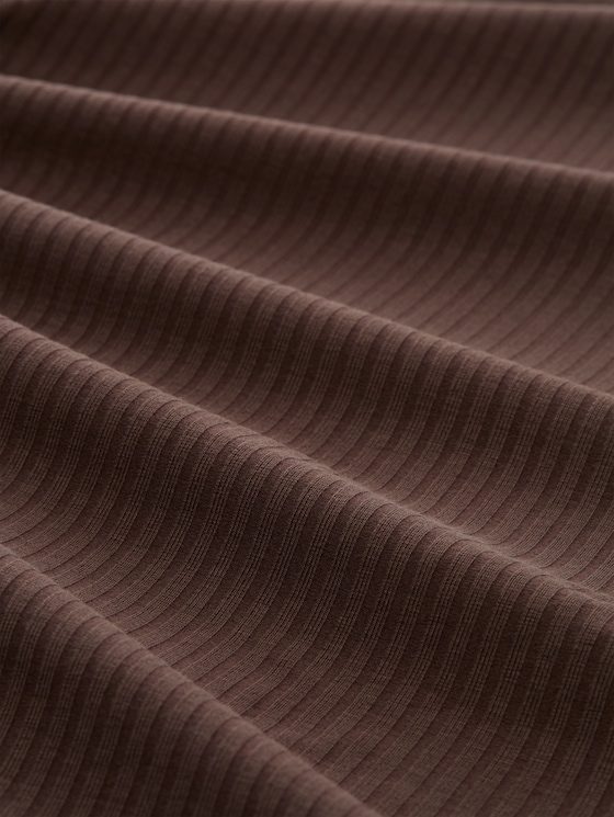Long-sleeved T-shirt with ribbed texture - cool dark brown