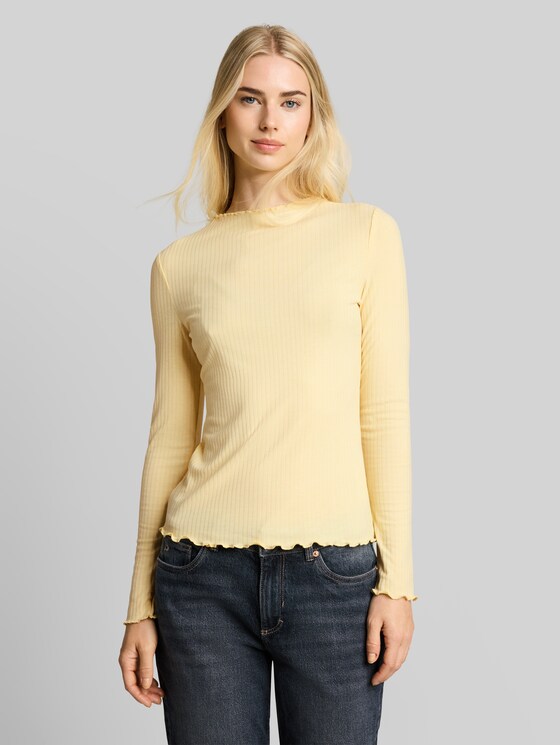Long-sleeved T-shirt with ribbed texture - soft vanilla yellow