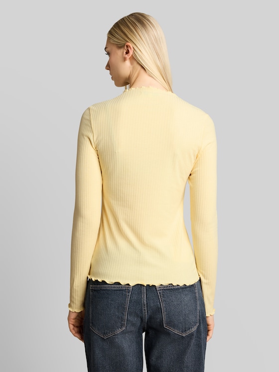 Long-sleeved T-shirt with ribbed texture - soft vanilla yellow