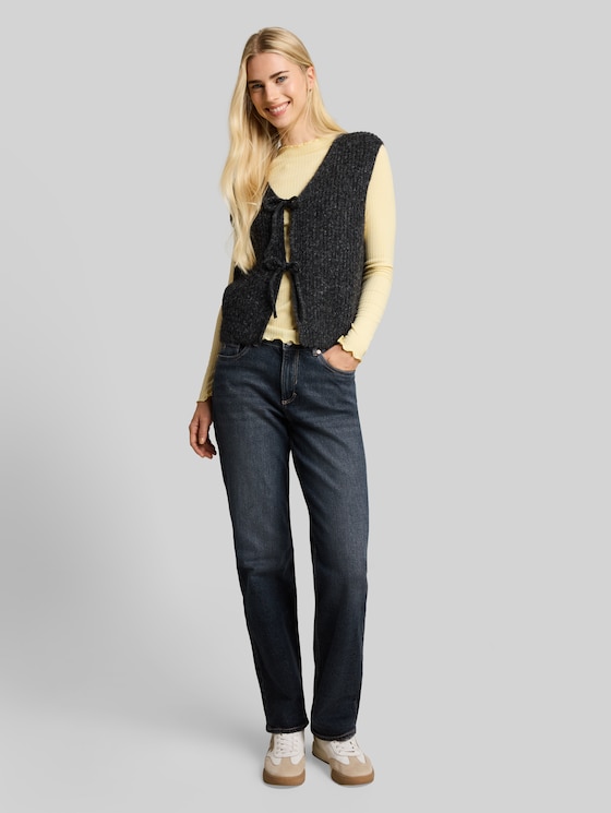 Long-sleeved T-shirt with ribbed texture - soft vanilla yellow