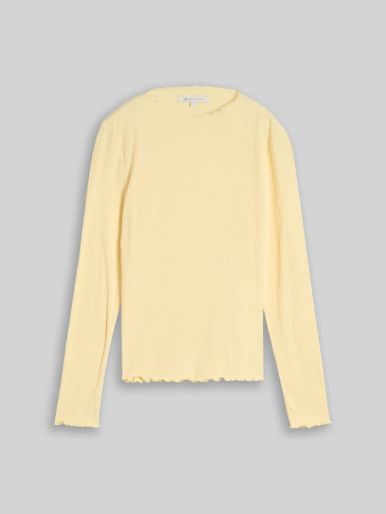 Long-sleeved T-shirt with ribbed texture - soft vanilla yellow