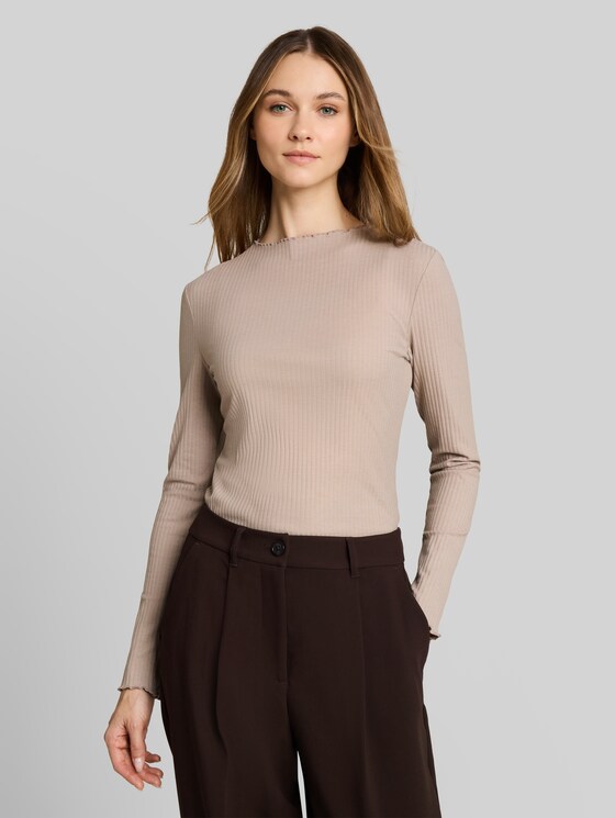 Long-sleeved T-shirt with ribbed texture - atmosphere beige melange