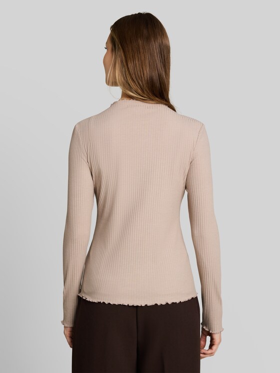 Long-sleeved T-shirt with ribbed texture - atmosphere beige melange