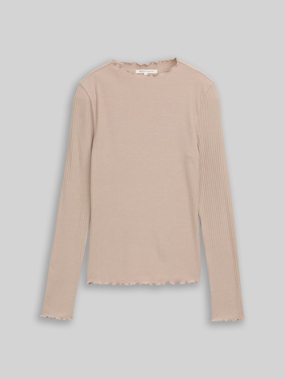 Long-sleeved T-shirt with ribbed texture - atmosphere beige melange
