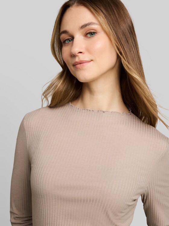 Long-sleeved T-shirt with ribbed texture - atmosphere beige melange