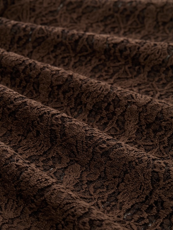 Slim-fit long-sleeved top in lace - cool dark brown