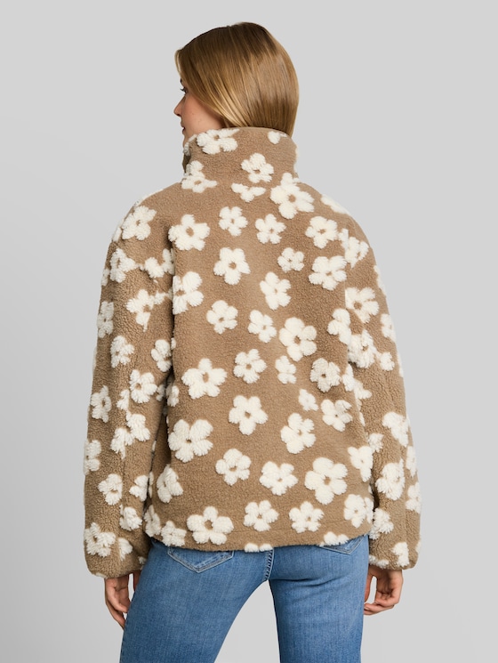 Teddy jacket with floral pattern - brown teddy flower artwork